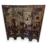 Chinese lacquered screen depicting a temple scene