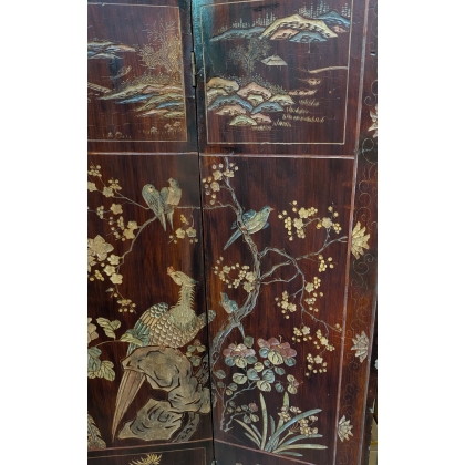 Chinese lacquered screen depicting a temple scene