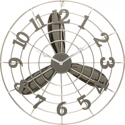 Chrome-plated metal wall clock with fan