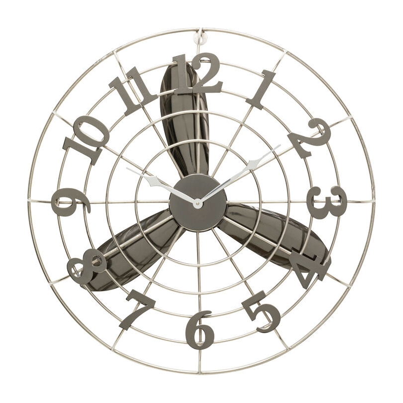 Chrome-plated metal wall clock with fan
