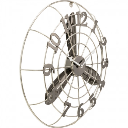 Chrome-plated metal wall clock with fan