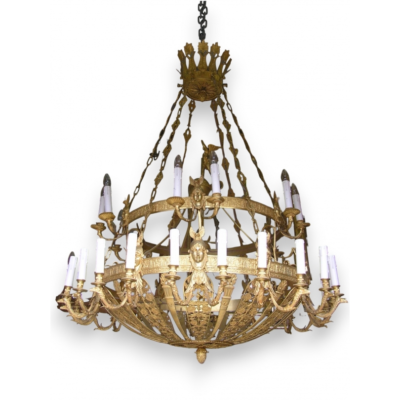 15-light Empire-style chandelier in gilded bronze by Moinat SA – Antiques and home décor
