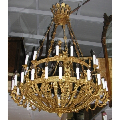 15-light Empire-style chandelier in gilded bronze by Moinat SA – Antiques and home décor