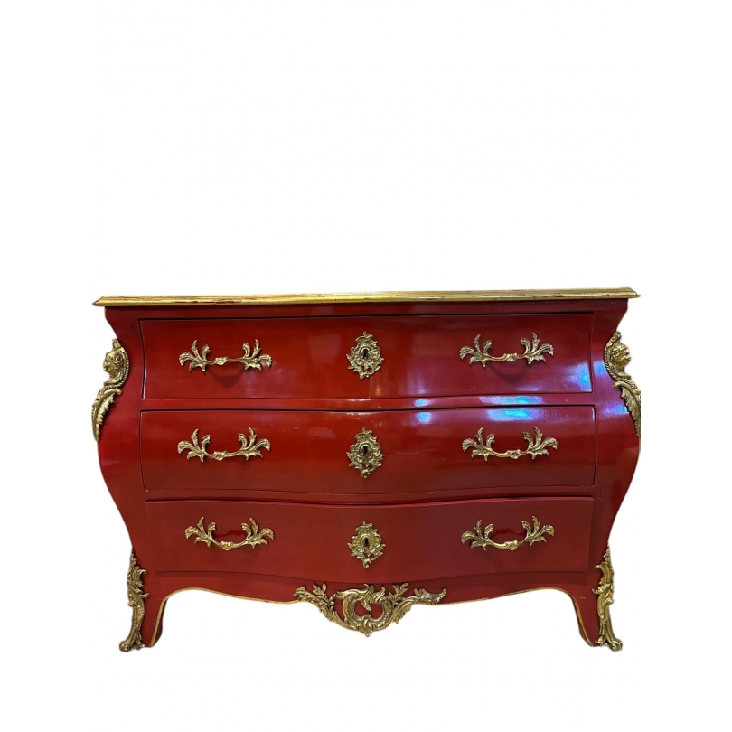  Commode, style Louis XV, en laque rouge sur  Moinat SA  - Antiquités décoration