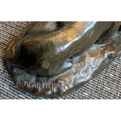 Bronzeskulptur „Hund und Katze“, signiert mit „T. CARTIER“ auf „Moinat SA“ – Antiquitäten und Dekorationsgegenstände