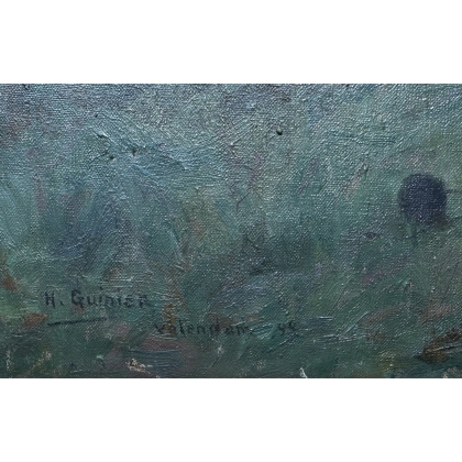 Tableau \"Tricot au champs\" signé H. GUINIER