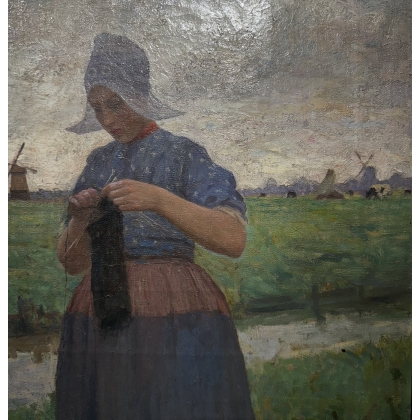 Tableau \"Tricot au champs\" signé H. GUINIER