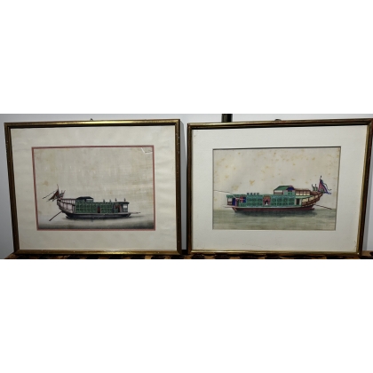 Suite de 4 gouaches "Jonques"