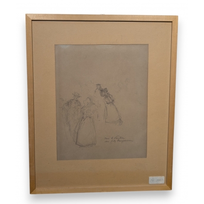 Dessin "Esquisse personnages" signé VAUTIER