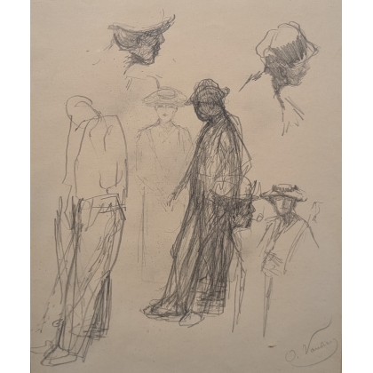 Dessin "Personnages" signé O. VAUTIER