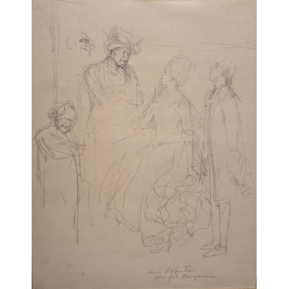 Dessin "Esquisse personnages" signé VAUTIER