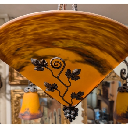 Lustre en pâte de verre et fer forgé DEGUÉ