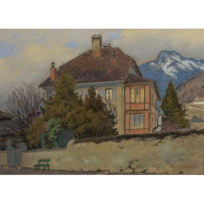 Pastel "Maison de l'artiste" signé F. BIRBAUM