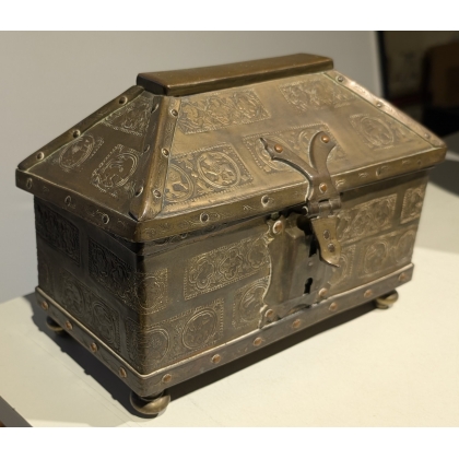 Embossed brass box with lion motif
