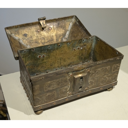 Embossed brass box with lion motif