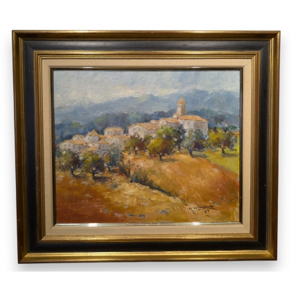 Tableau \"Village de Provence\" signé VILLAESCUSA