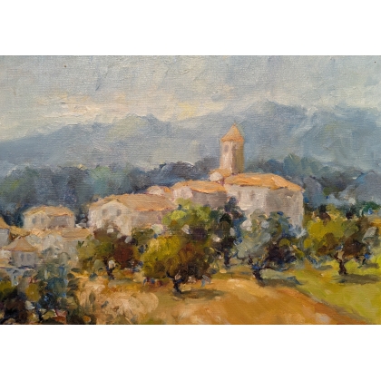 Tableau \"Village de Provence\" signé VILLAESCUSA