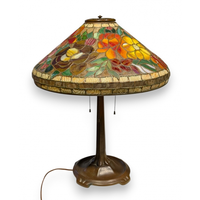 Lampe Tiffany fleurs orange et jaune