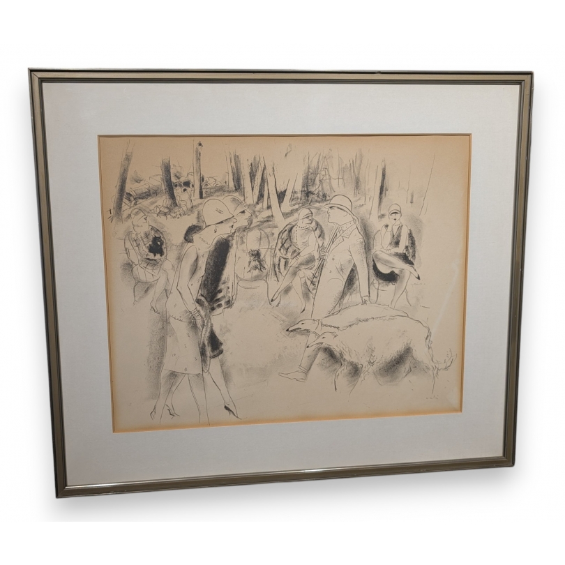 Lithograph entitled "Au bois", signed VERTES