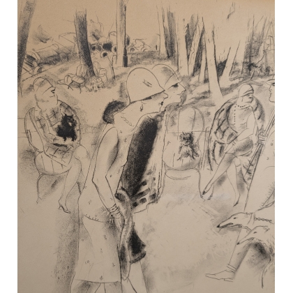 Lithograph entitled "Au bois", signed VERTES
