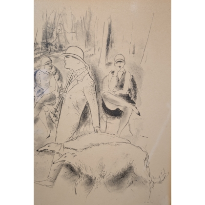 Lithograph entitled "Au bois", signed VERTES