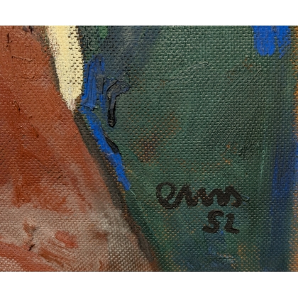 Tableau \"Jeune fille au chat\" signé EMS 52
