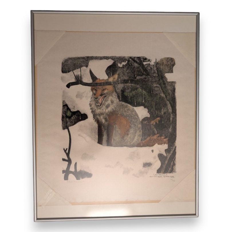 Engraving entitled ‘La renarde’, signed by Robert HAINARD