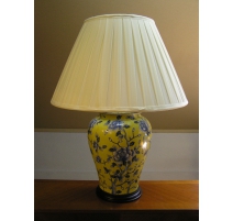 Lampe, décor Chrysanthèmes jaune/bleu