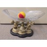Coupe ovale en cristal sur deux anges en bronze
