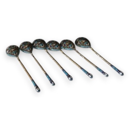 Suite de 6 cuillères en argent cloisonné russe