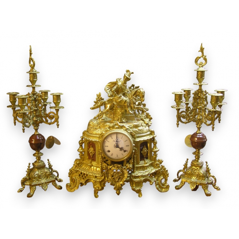 Clock + 2 bronze candlesticks by Moinat SA – Antiques and home décor