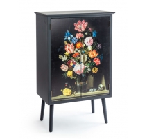 Petit buffet noir à décor fleurs