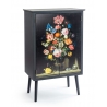 Petit buffet noir à décor fleurs