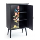 Petit buffet noir à décor fleurs