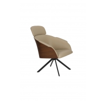 Fauteuil Frie, coque en bois et simili-cuir beige