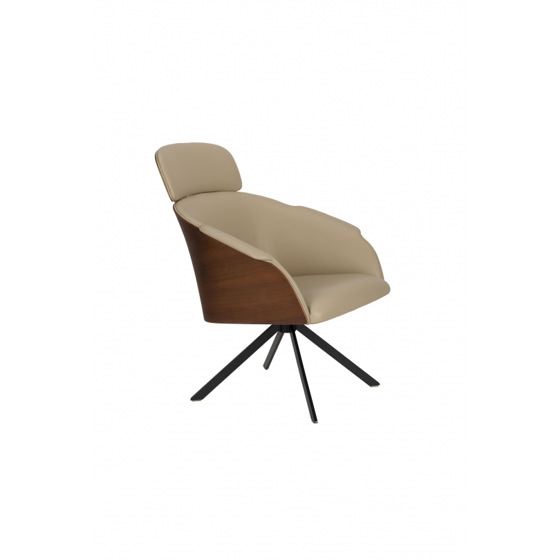 Fauteuil Frie, coque en bois et simili-cuir beige