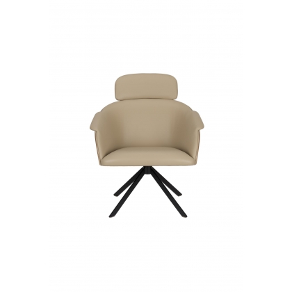Fauteuil Frie, coque en bois et simili-cuir beige