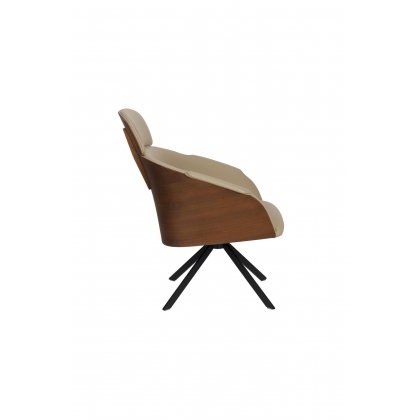 Fauteuil Frie, coque en bois et simili-cuir beige