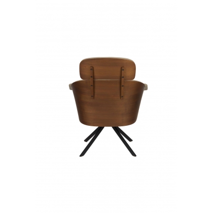 Fauteuil Frie, coque en bois et simili-cuir beige