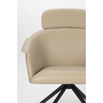 Fauteuil Frie, coque en bois et simili-cuir beige