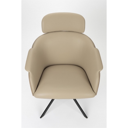 Fauteuil Frie, coque en bois et simili-cuir beige