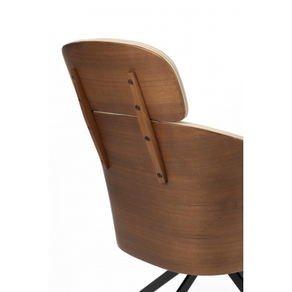 Fauteuil Frie, coque en bois et simili-cuir beige