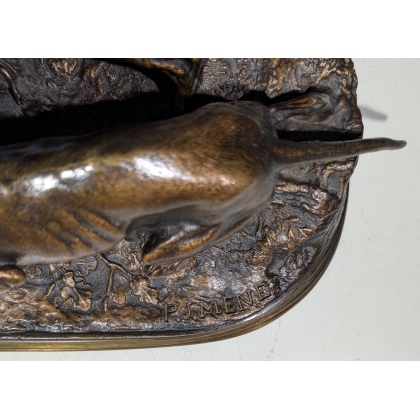 Bronze \"Chasse à la perdrix\" signé P.J. MENE