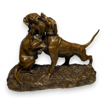Bronze "Pointers et lapin" signé CARTIER