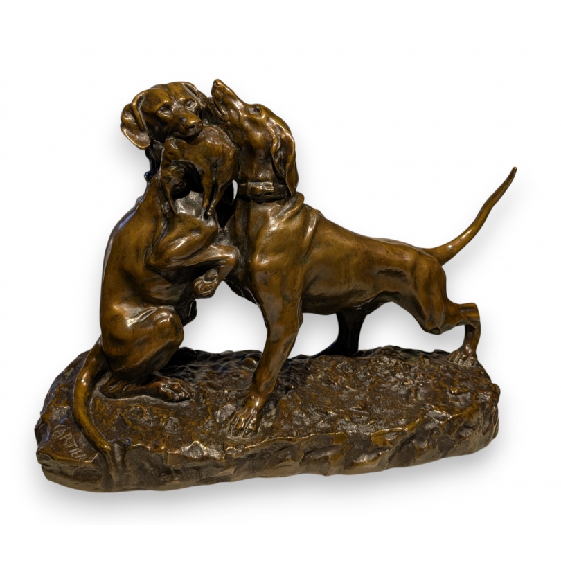 Bronze "Pointers et lapin" signé CARTIER