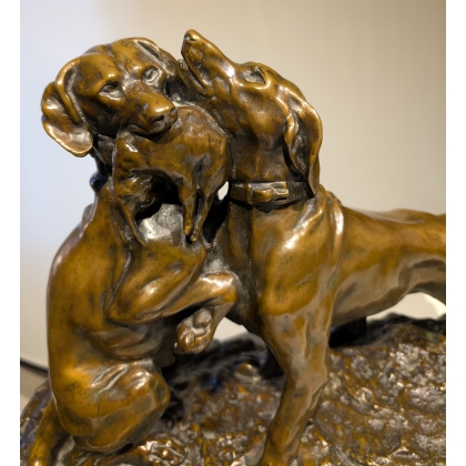 Bronze "Pointers et lapin" signé CARTIER