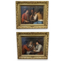 Paire de tableaux "Scène d'intérieur"