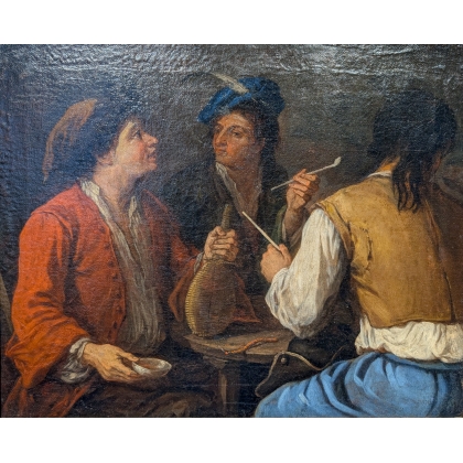 Paire de tableaux \"Scène d\'intérieur\"