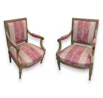 Paire de Fauteuils style Louis XVI dorés