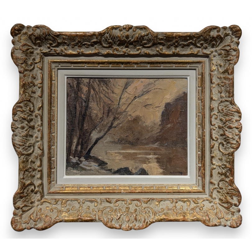 Tableau \"Soir au bord du Rhône\" signé HORNUNG
